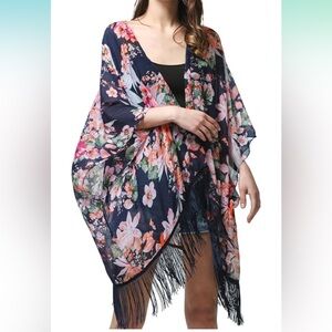 Floral Kimono with Fringe